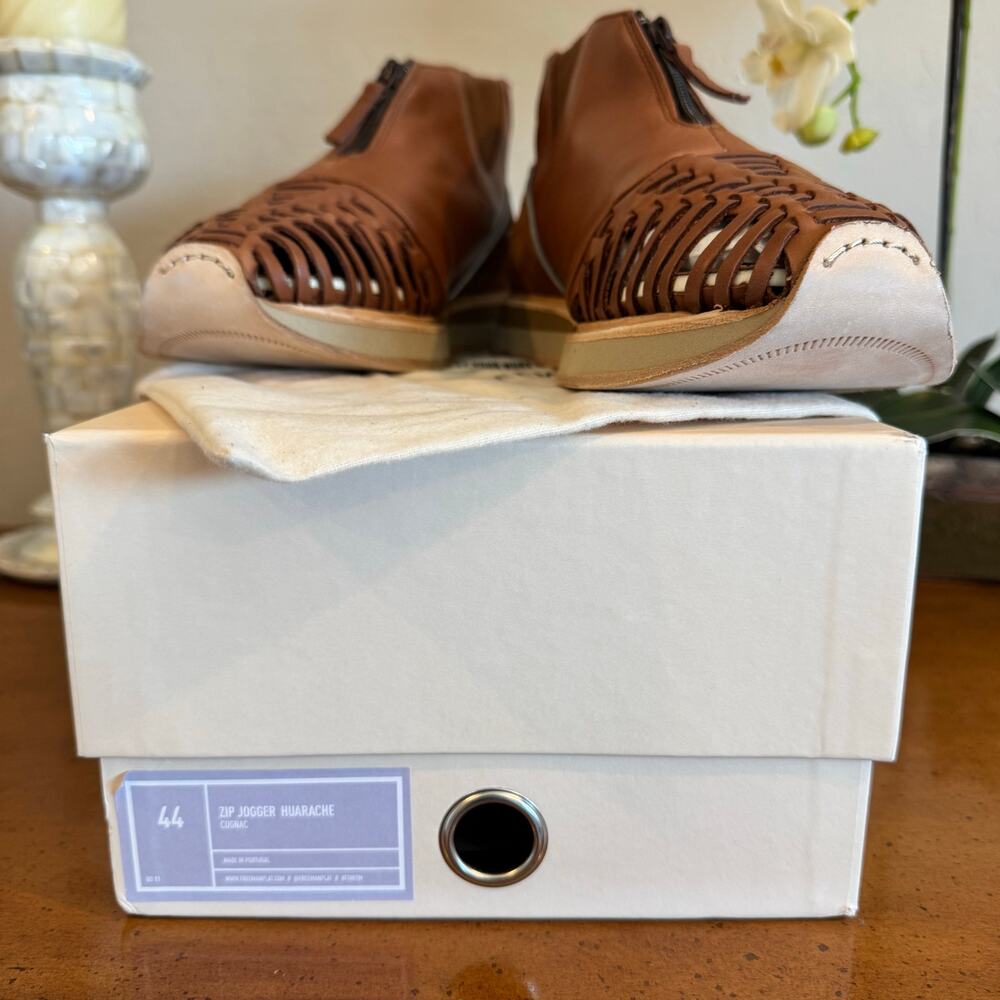 NWT Freeman Plat Zip Jogger Huarache Shoes Size 44 Cognac Leather Portugal - Picture 7 of 8